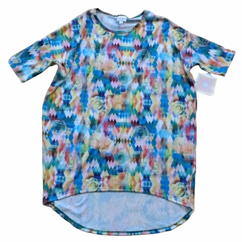 LuLaRoe Irma XS Multicolor Geometric Floral Hi-Low Tunic Top
